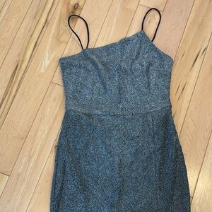 Lulus asymmetrical thin strap lightly lined black glitter dress